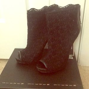 Lace peep toe booties